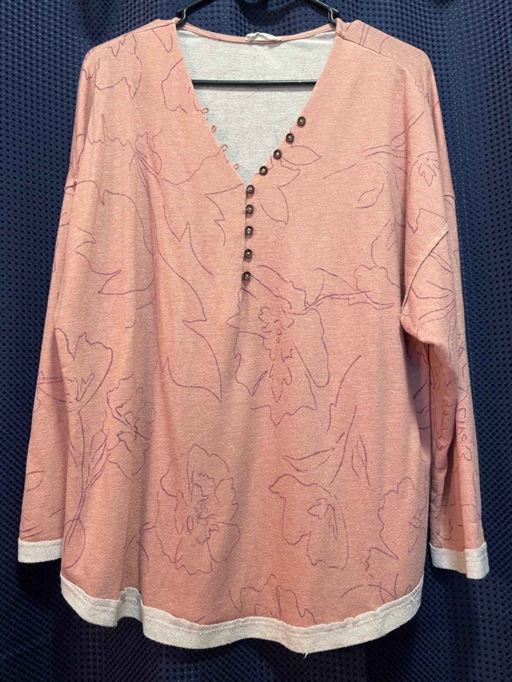 BUCKETLIST Pink V-Neck Floral Button-Accent Tunic